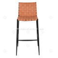 Orange hand woven saddle leather bar stool